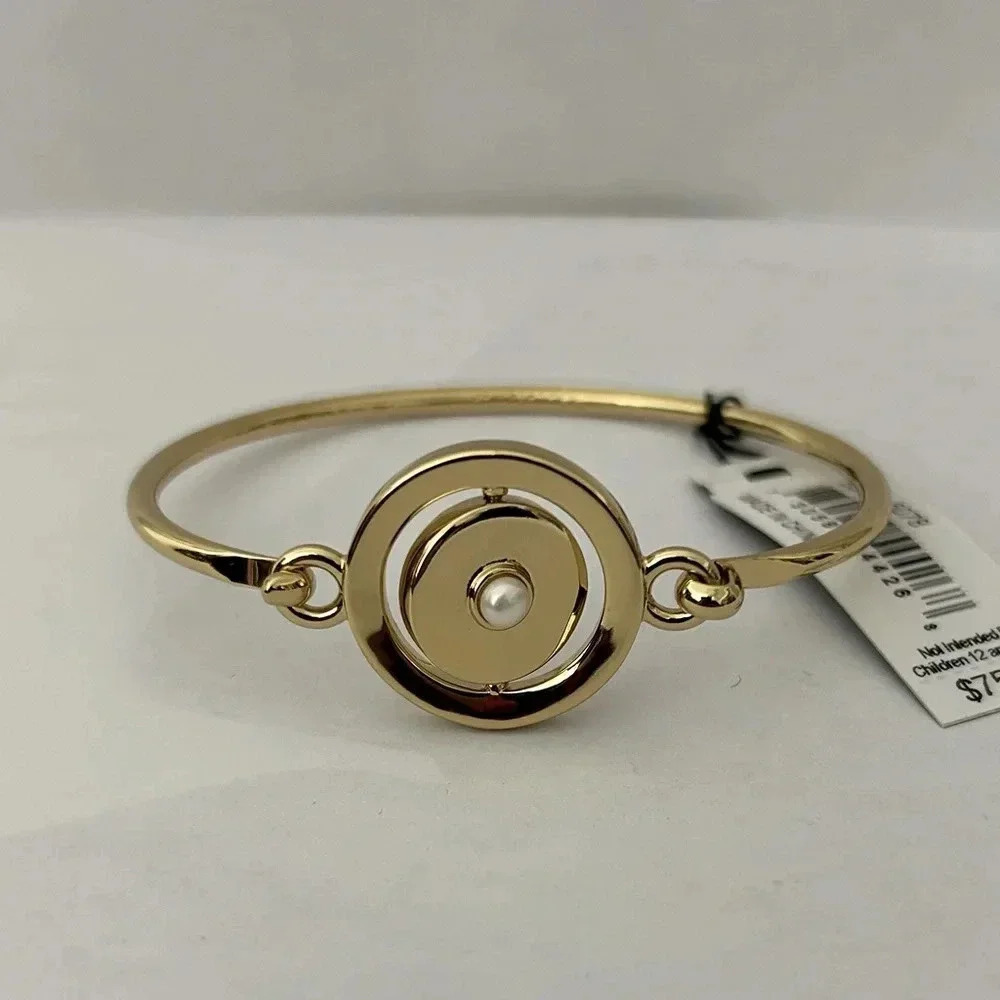 Carolee Gold Tone Pearl - June birthstone  8" bangle reversible bracelet